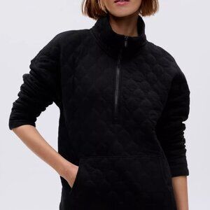 WOMEN'S GAP FIT JACQUARD PULLOVER BLACK QUILTED 1/4 ZIP MOCK-NECK SWEATSHIRT- L